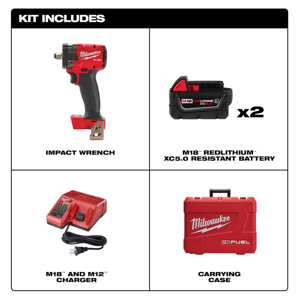 Milwaukee M18 FUEL 1/2″ Compact Impact Wrench with Friction Ring Kit - Ascmtools