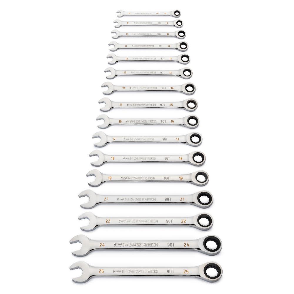 GEARWRENCH 16 Pc 90T 12 Point Metric Combination Ratcheting Wrench Set - Ascmtools