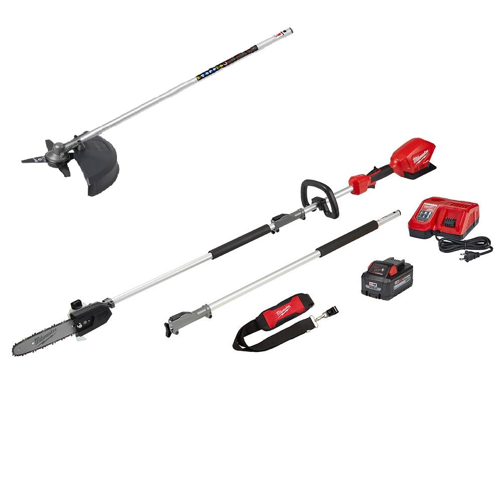 Milwaukee M18 FUEL QUIK-LOK 10″ Pole Saw Kit & Brush Cutter Attachment Bundle - Ascmtools