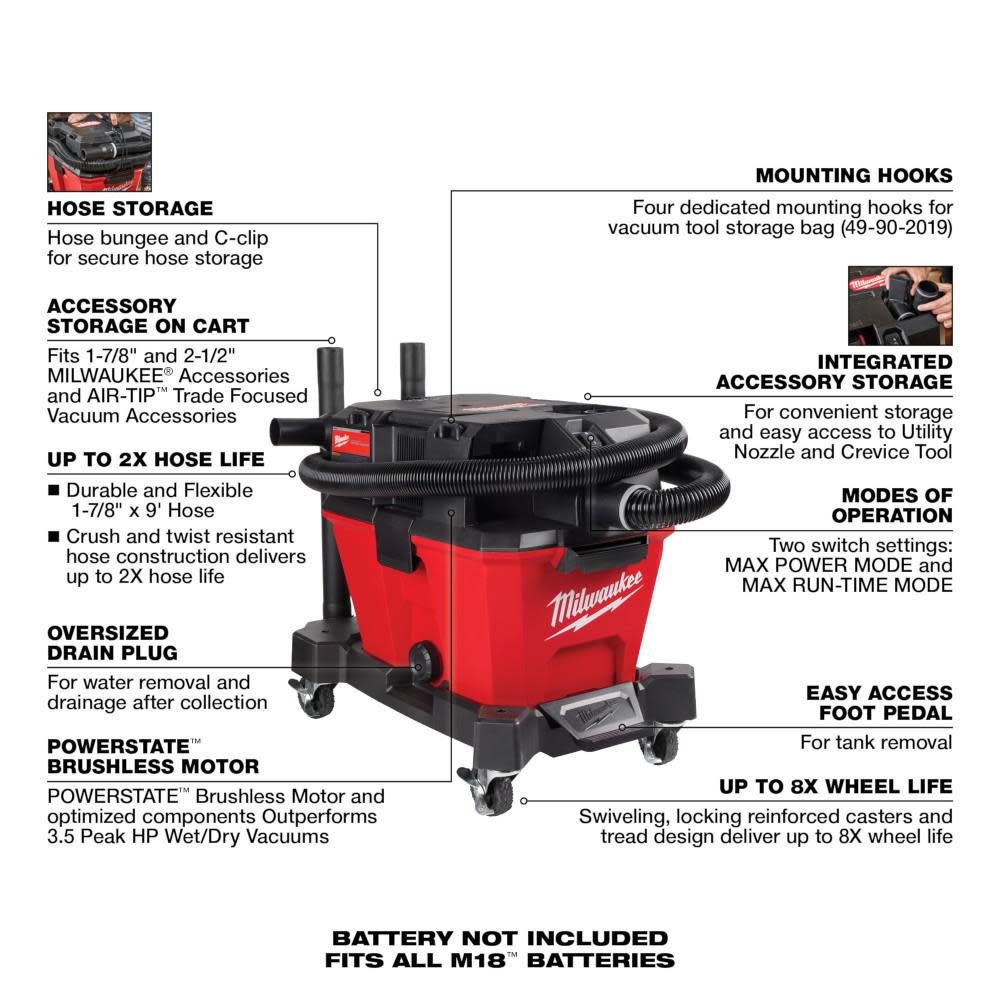 Milwaukee M18 FUEL Wet/Dry Vacuum 6 Gallon Bare Tool - Ascmtools