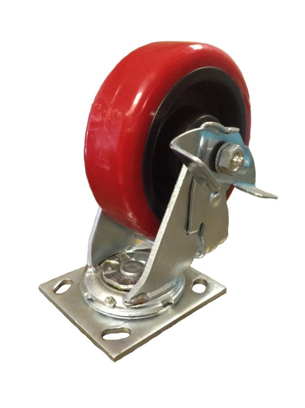 EZ Roll Casters Polyurethane Swivel Caster 5″ Side Brake - Ascmtools