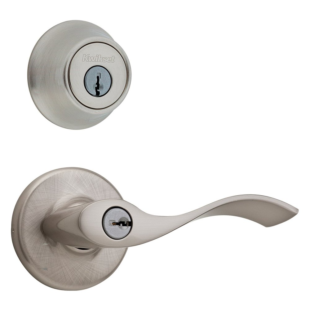 Kwikset Satin Nickel Balboa Door Lever & Single Cylinder Deadbolt Set - Ascmtools