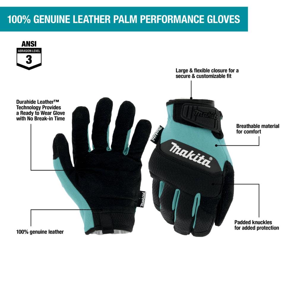 Makita Performance Gloves Genuine Leather Palm Large - Ascmtools