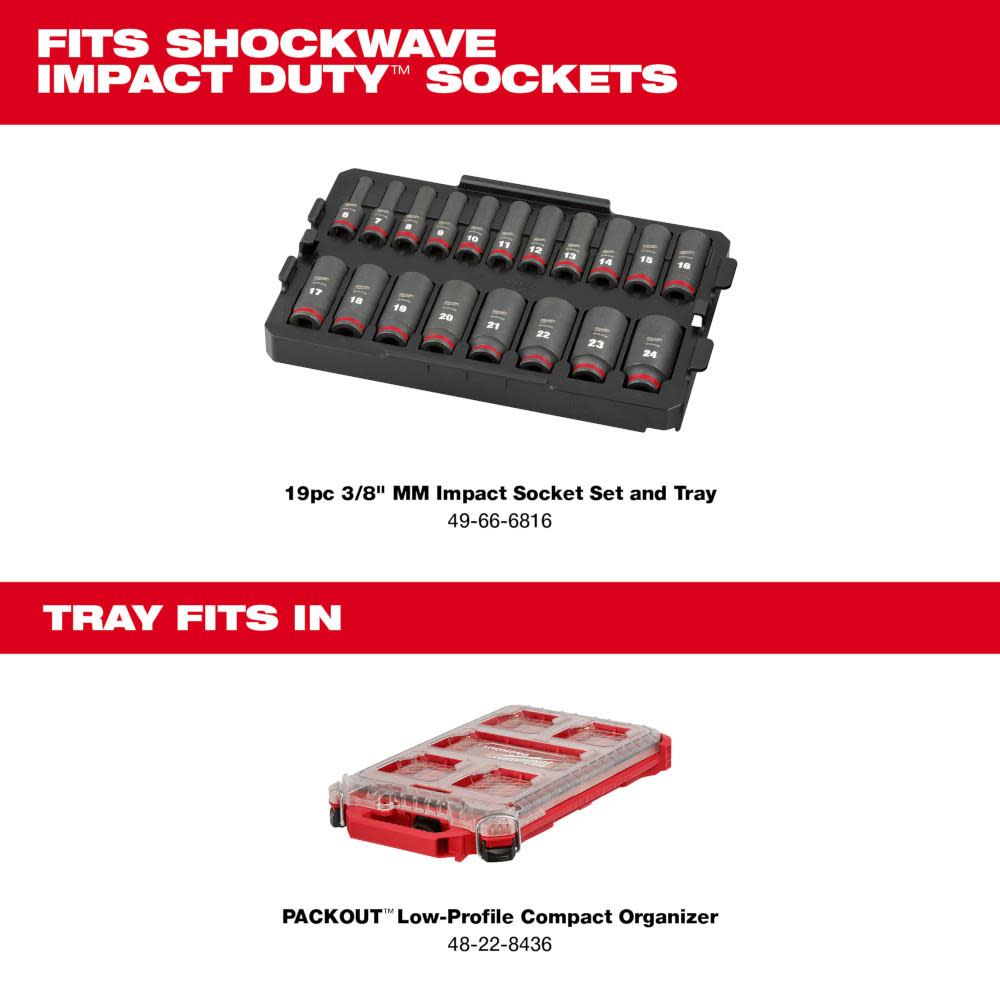 Milwaukee SHOCKWAVE Impact Duty Socket 3/8 Dr 19pc Tray Only - Ascmtools