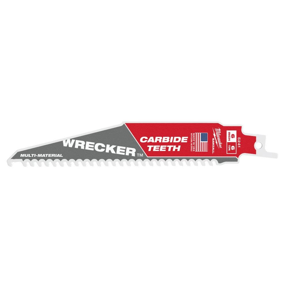 Milwaukee 6″ 6 TPI THE WRECKER with Carbide Teeth SAWZALL Blade 5PK - Ascmtools