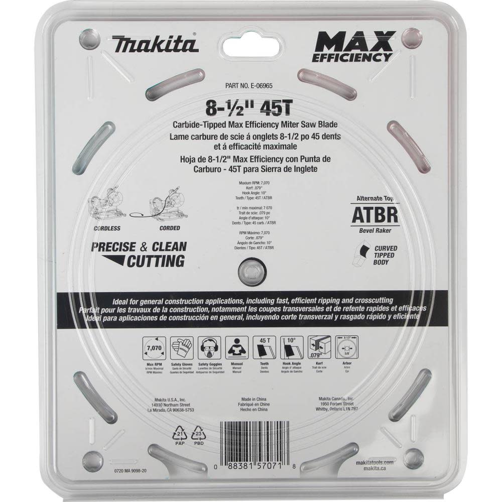 Makita Max Efficiency Miter Saw Blade 8 1/2″ 45 Tooth Thin Kerf - Ascmtools