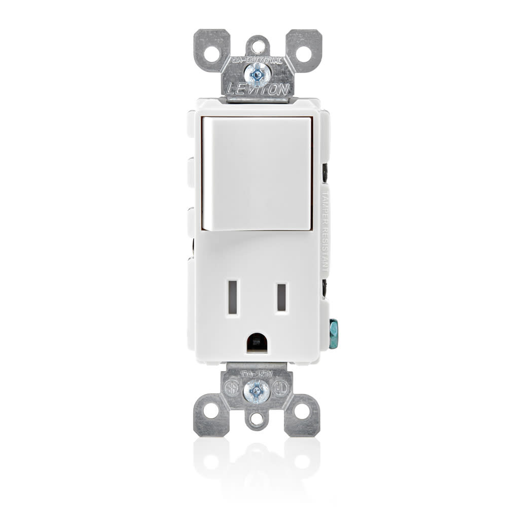 Leviton Combination Decora Switch & Receptacle/Outlet 15A White - Ascmtools