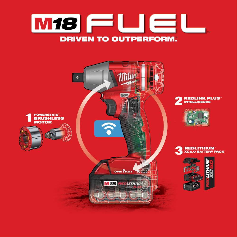 Milwaukee M18 FUEL 1/2 in. Compact Impact Wrench with Pin Detent with ONE-KEY Kit - Ascmtools