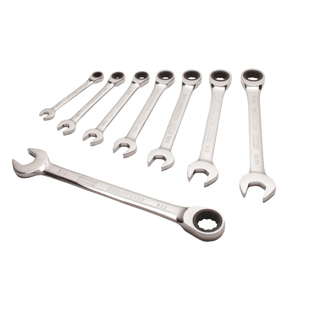 DEWALT 8 Piece Ratcheting Combination Wrench Set - Ascmtools