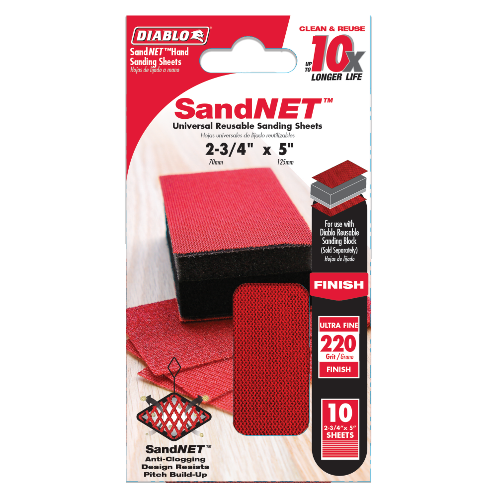 Diablo Tools SandNET Sanding Sheets 2 3/4″ x 5″ 220 Grit Reusable 10pc - Ascmtools
