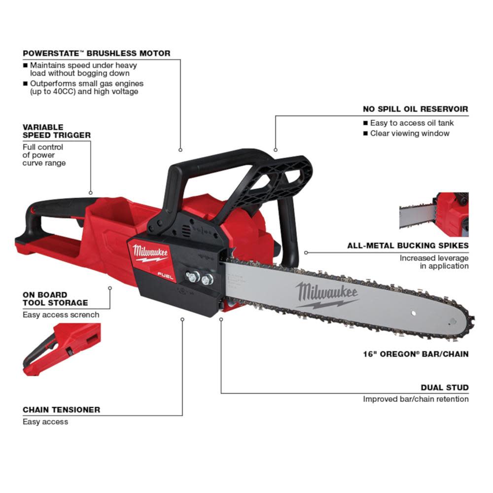 Milwaukee M18 FUEL 16 in. Chainsaw - Ascmtools