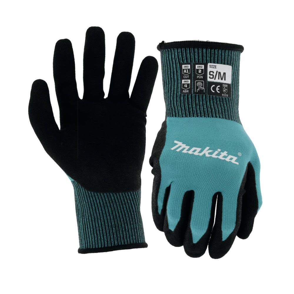 Makita FitKnit Gloves Cut Level 1 Nitrile Coated Dipped Small/Medium - Ascmtools