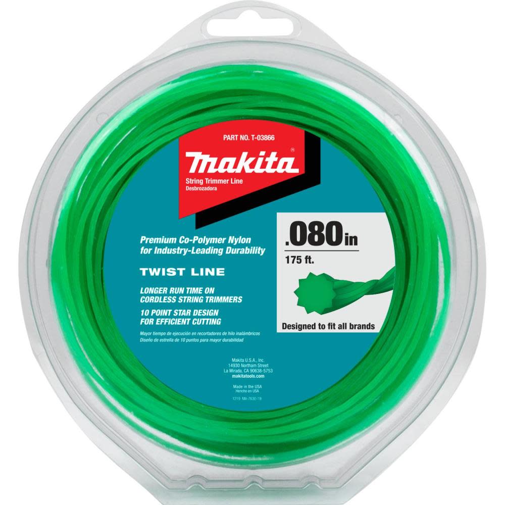 Makita Twisted Trimmer Line 0.080 Green 175 1/2 lbs. - Ascmtools