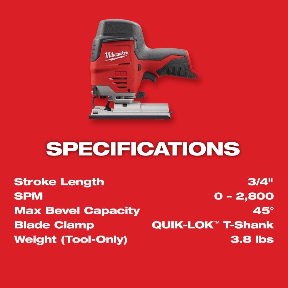 Milwaukee M12 Cordless High Performance Jig Saw Kit - Ascmtools