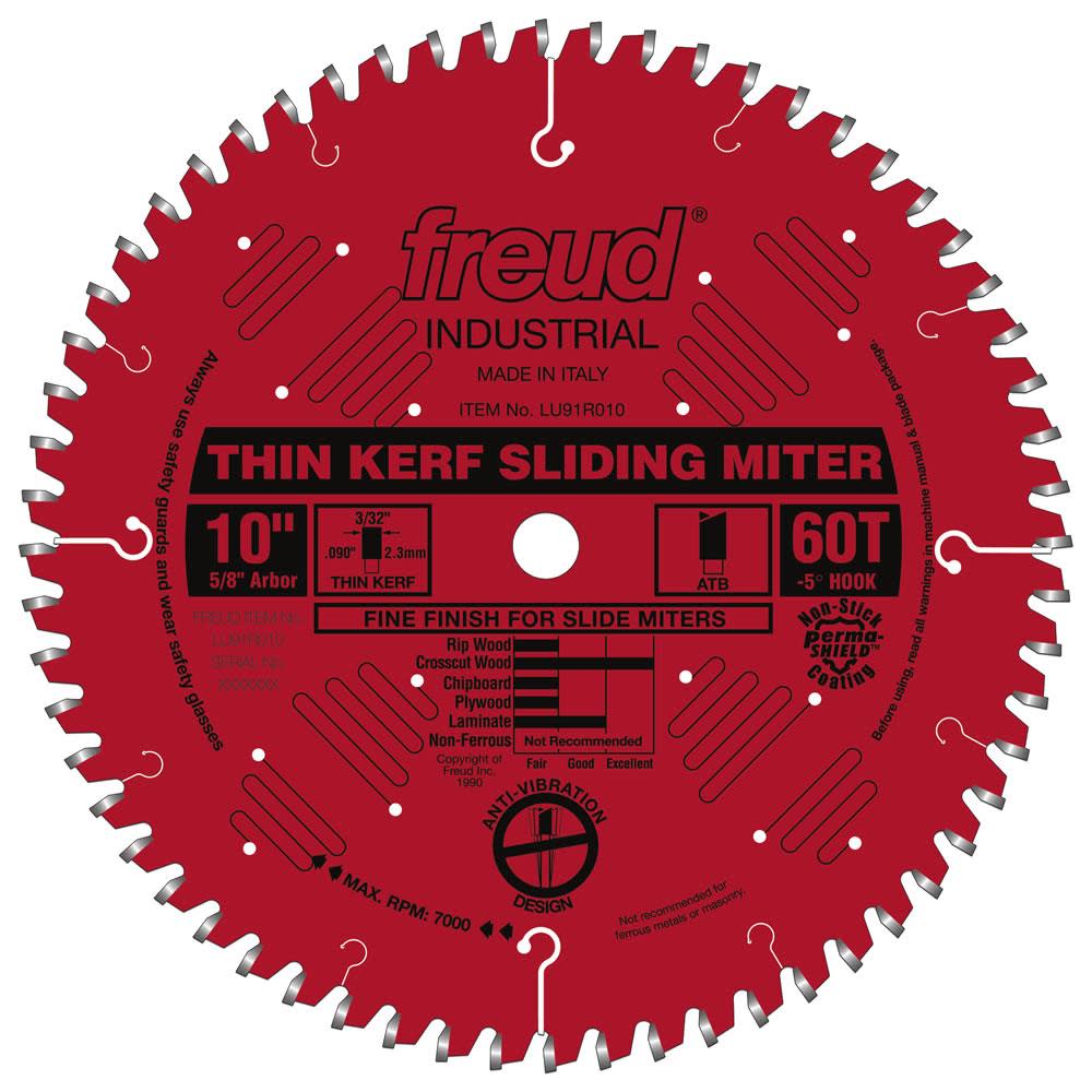 Freud 10″ Thin Kerf Sliding Compound Miter Blade with Perma-SHIELD Coating - Ascmtools