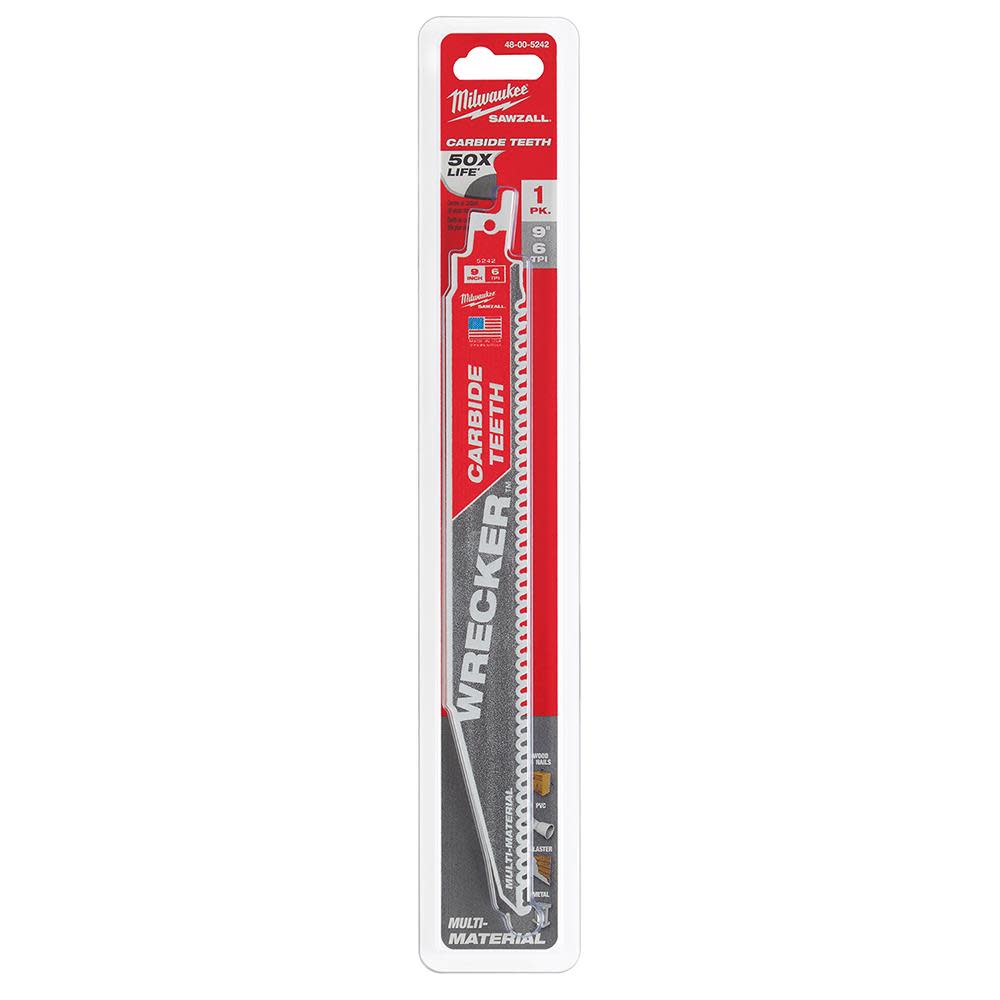 Milwaukee 9″ 6 TPI THE WRECKER with Carbide Teeth SAWZALL Blade 1PK - Ascmtools