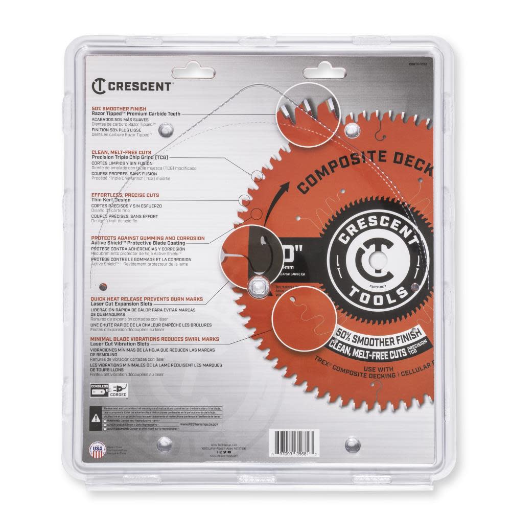 Crescent Circular Saw Blade 10″ x 72 Tooth Composite Decking - Ascmtools