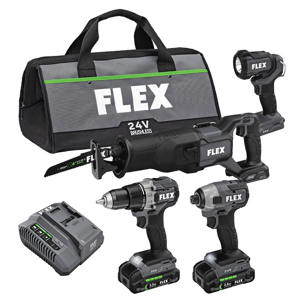 FLEX 24V Drill Driver Impact Driver Reciprocating Saw and Work Light Kit - Ascmtools
