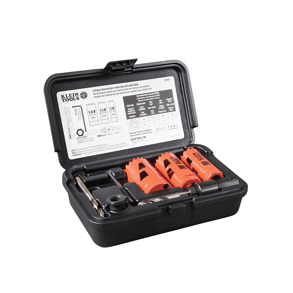 Klein Tools 3-Piece Hole Saw Kit w/ Arbor - Ascmtools
