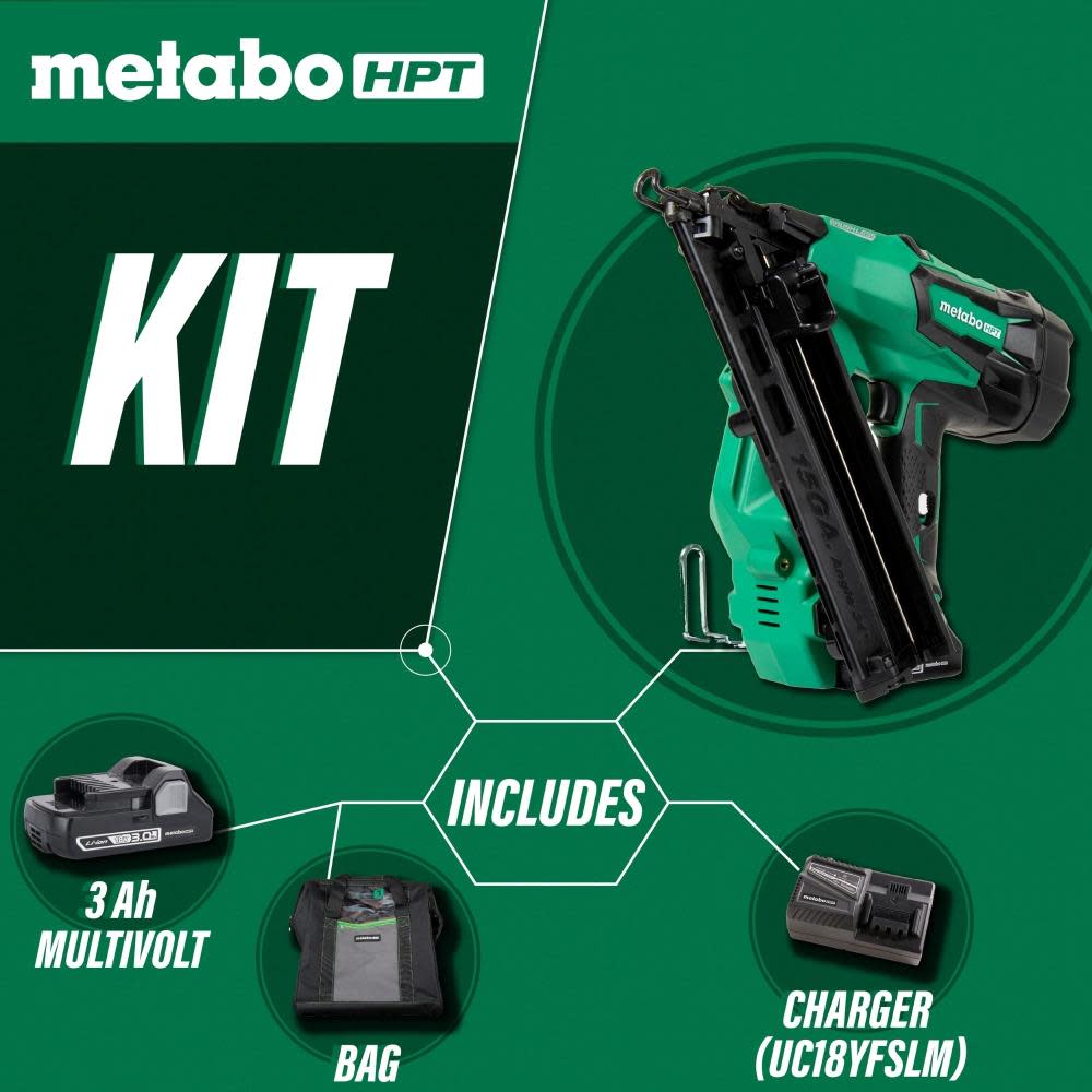 Metabo HPT 2-1/2 In. 18V Brushless Lithium Ion 15 Gauge Angled Finish Nailer - Ascmtools