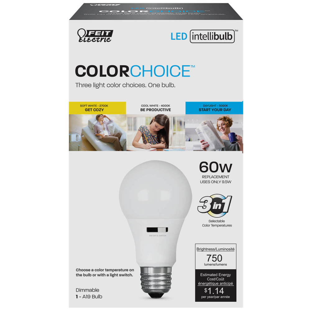 Feit Electric 60W IntelliBulb ColorChoice A19 Dimmable LED Bulb - Ascmtools