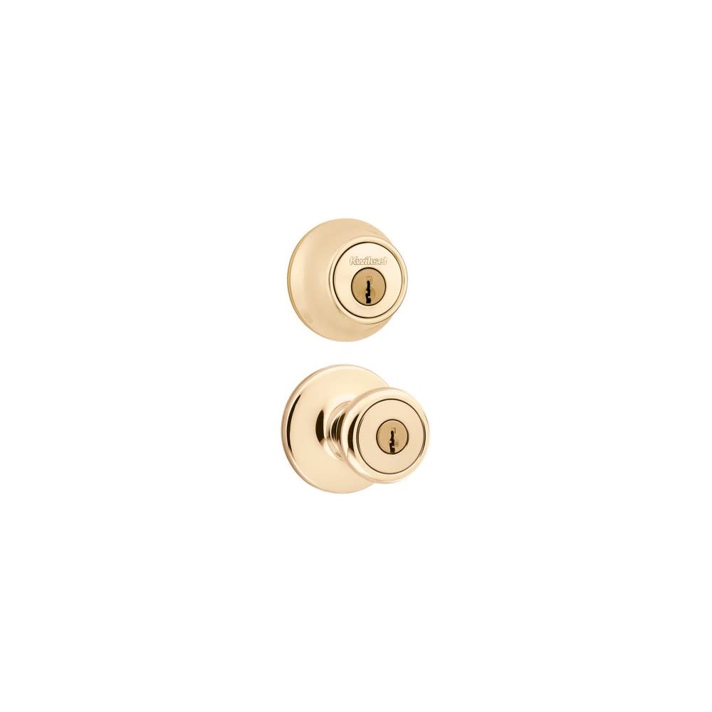 Kwikset Polished Brass Tylo Door Knob & Single Cylinder Deadbolt Set - Ascmtools