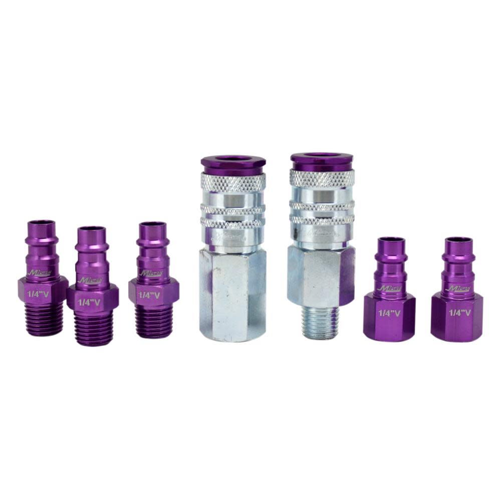 Milton ColorFit S-307VKIT HIGHFLOWPRO Coupler & Plug Kit (7 Piece) Hi-Flo V-Style 1/4″ NPT Purple - Ascmtools