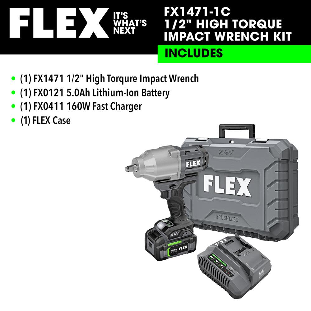 FLEX 24V 1/2-In. High Torque Impact Wrench Kit - Ascmtools