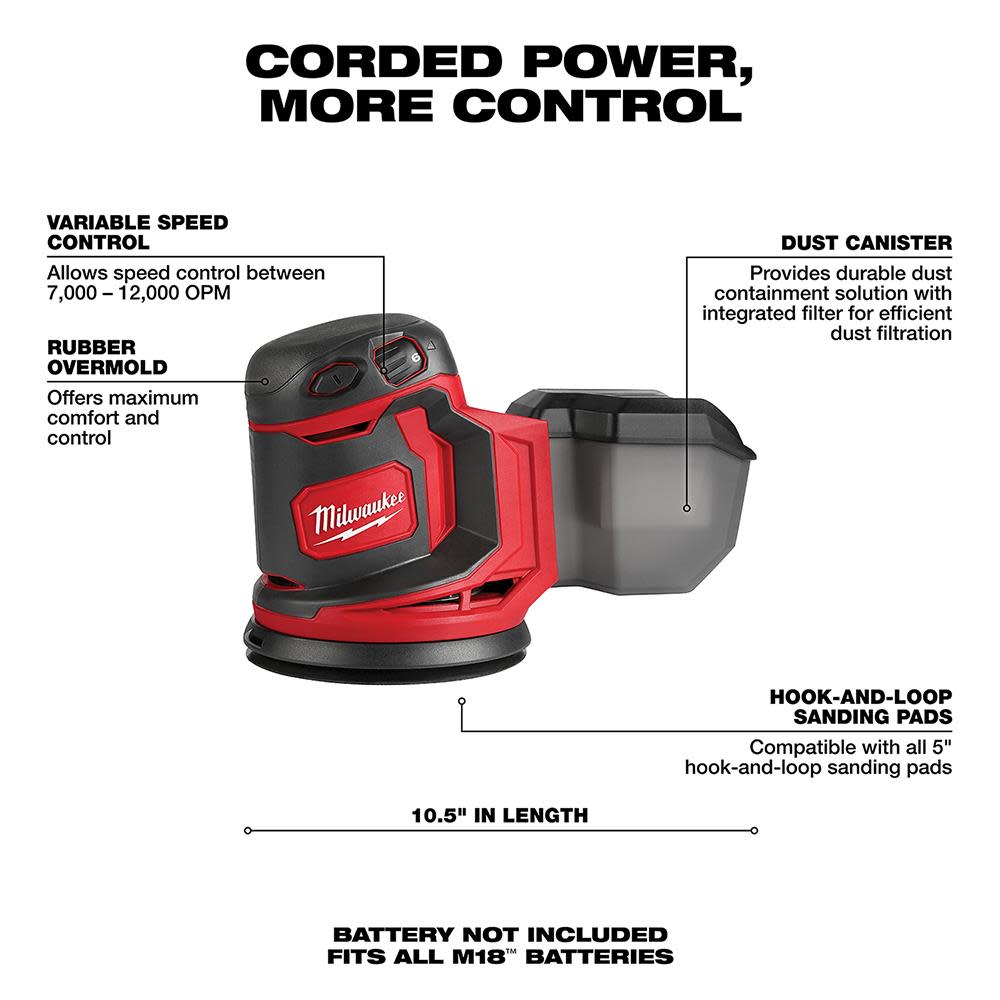Milwaukee M18 Random Orbit Sander (Bare Tool) - Ascmtools