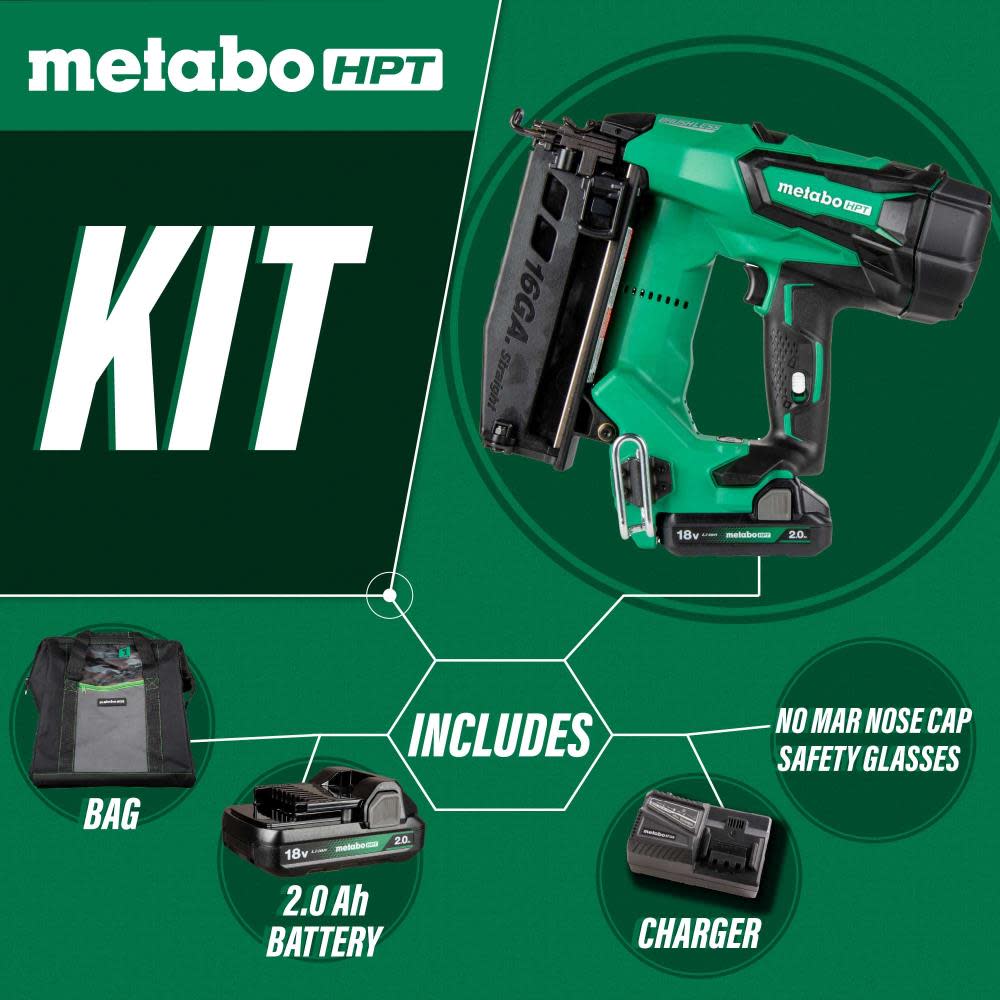 Metabo HPT 18V MultiVolt Straight Finish Nailer 16 Gauge 2Ah Kit - Ascmtools