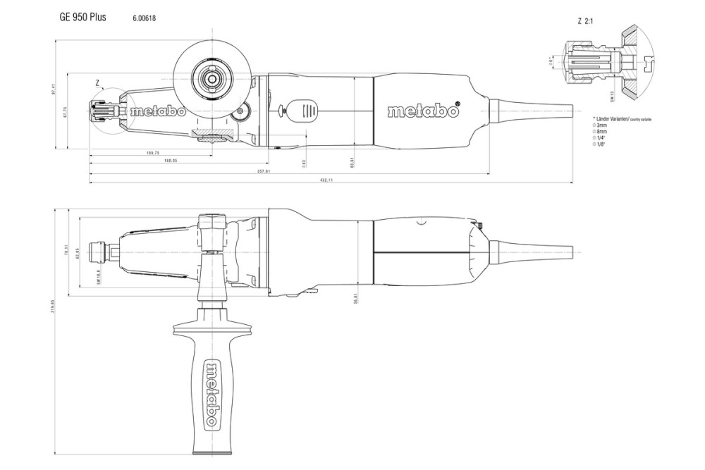 Metabo GEP950 G Plus 8.5 Amp VS High Torque Die Grinder with Paddle Switch - Ascmtools