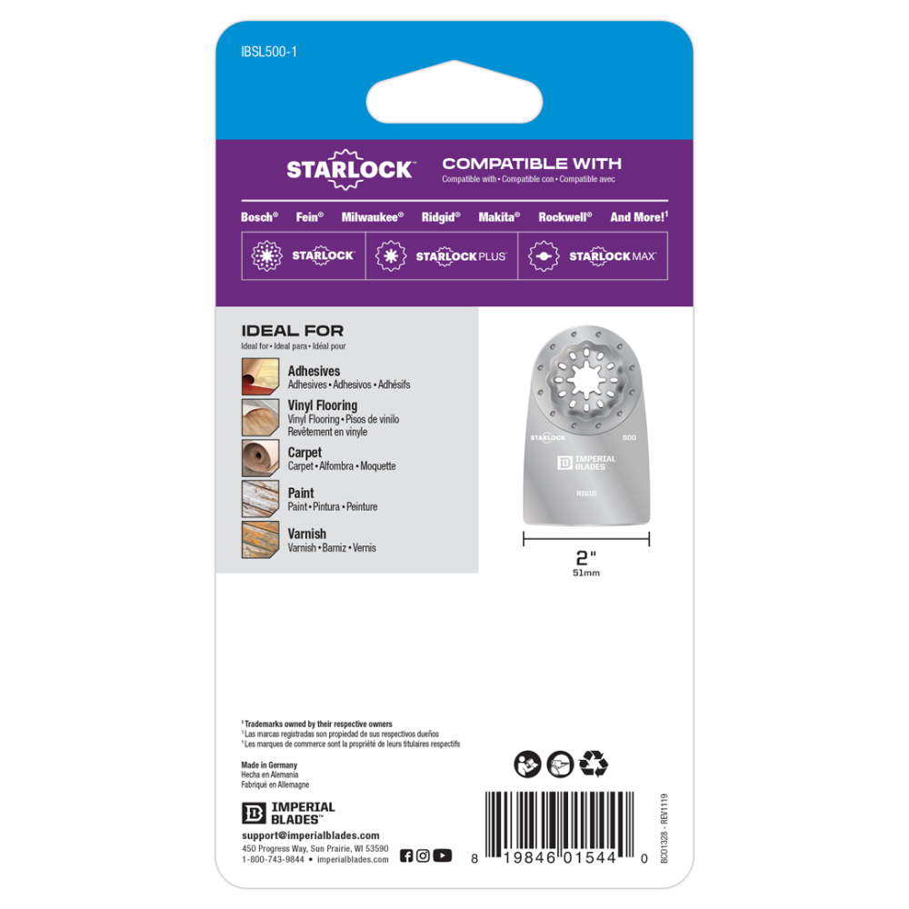 Imperial Blades IBSL500-1 Starlock 2″ Hard Material Rigid Scraper 1PC - Ascmtools