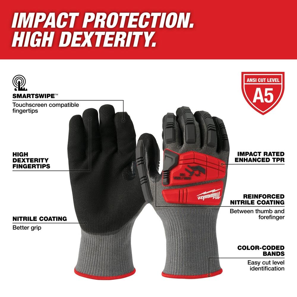 Milwaukee Impact Cut Level 5 Nitrile Gloves Dipped - Ascmtools