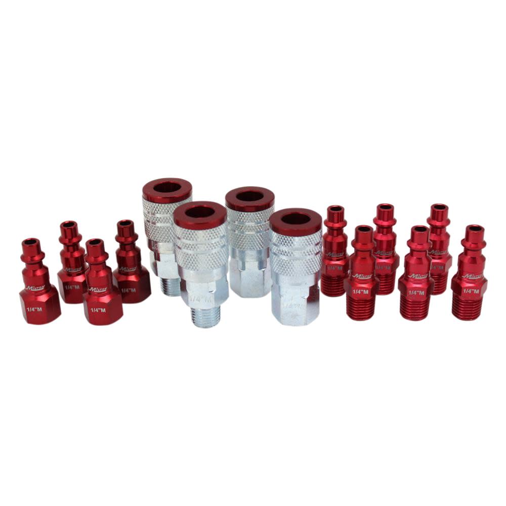 Milton ColorFit S-314MKIT Coupler & Plug Kit – (M-Style Red) – 1/4″ NPT (14-Piece) - Ascmtools