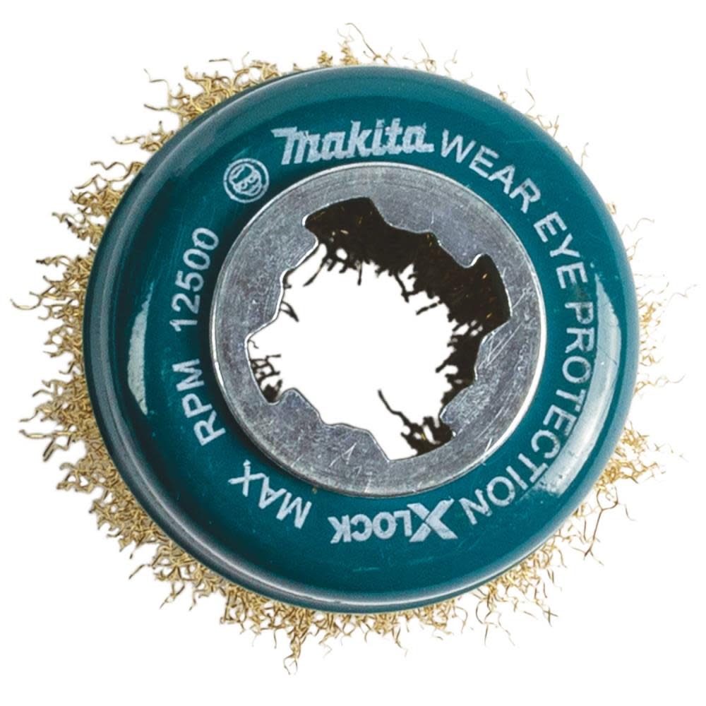 Makita X-LOCK 3″ Brass Coated Carbon Steel Crimped Wire Cup Brush - Ascmtools