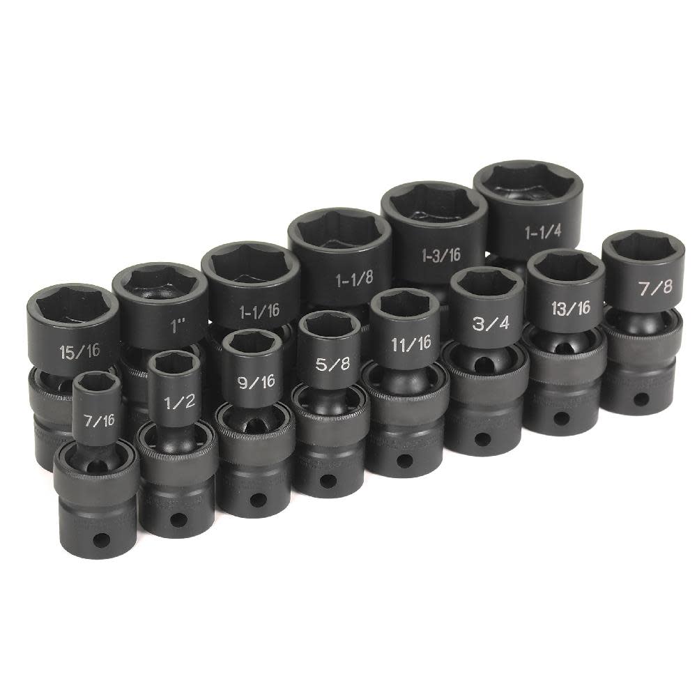 Grey Pneumatic 1/2″ Drive 14 Pc. Standard Length Fractional Universal Set - Ascmtools