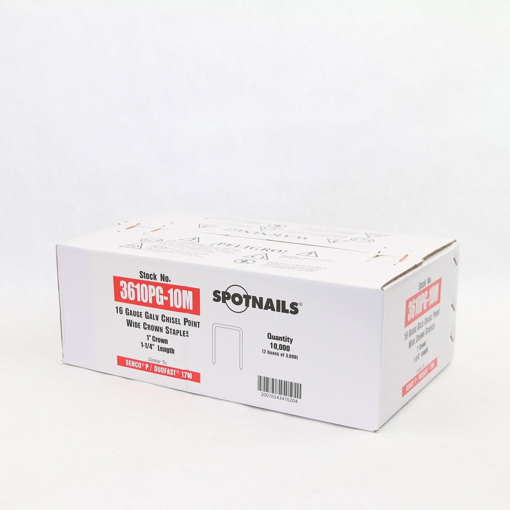 Spotnails 1 x 1-1/4 In. 16 Ga 10M Galvanized Wide Crown Staples – 10000/Box - Ascmtools