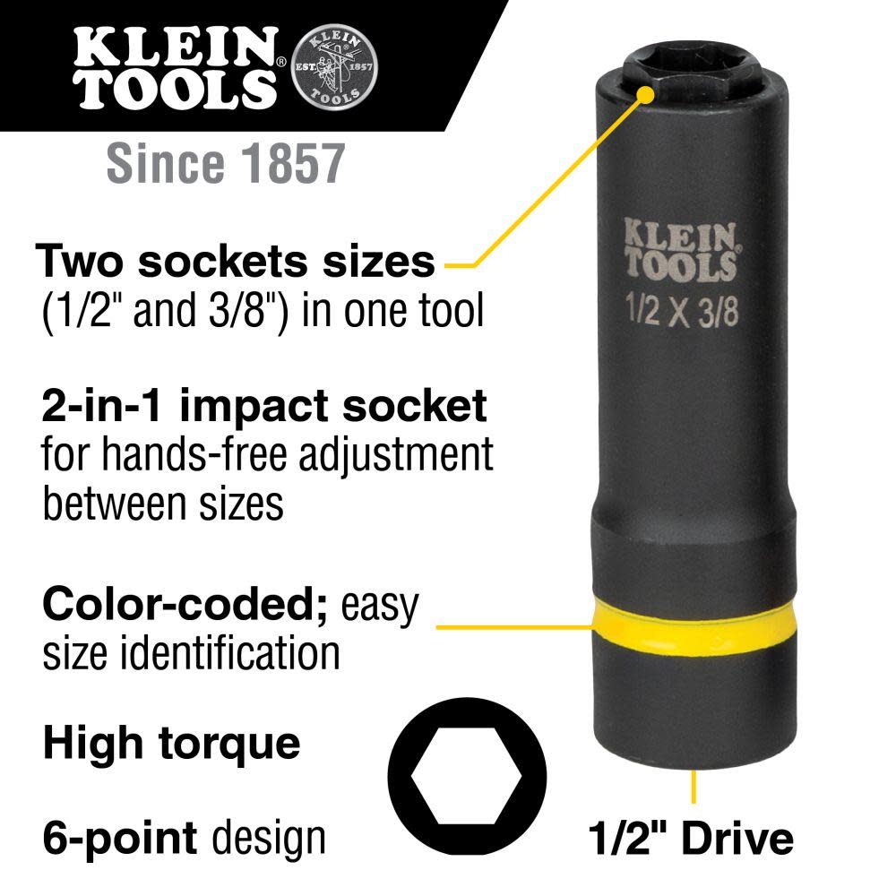 Klein Tools 2-in-1 Socket 1/2″ X 3/8″ 6 Pt - Ascmtools