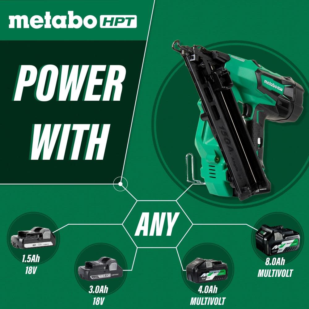 Metabo HPT 2-1/2 In. 18V Brushless Lithium Ion 15 Gauge Angled Finish Nailer - Ascmtools