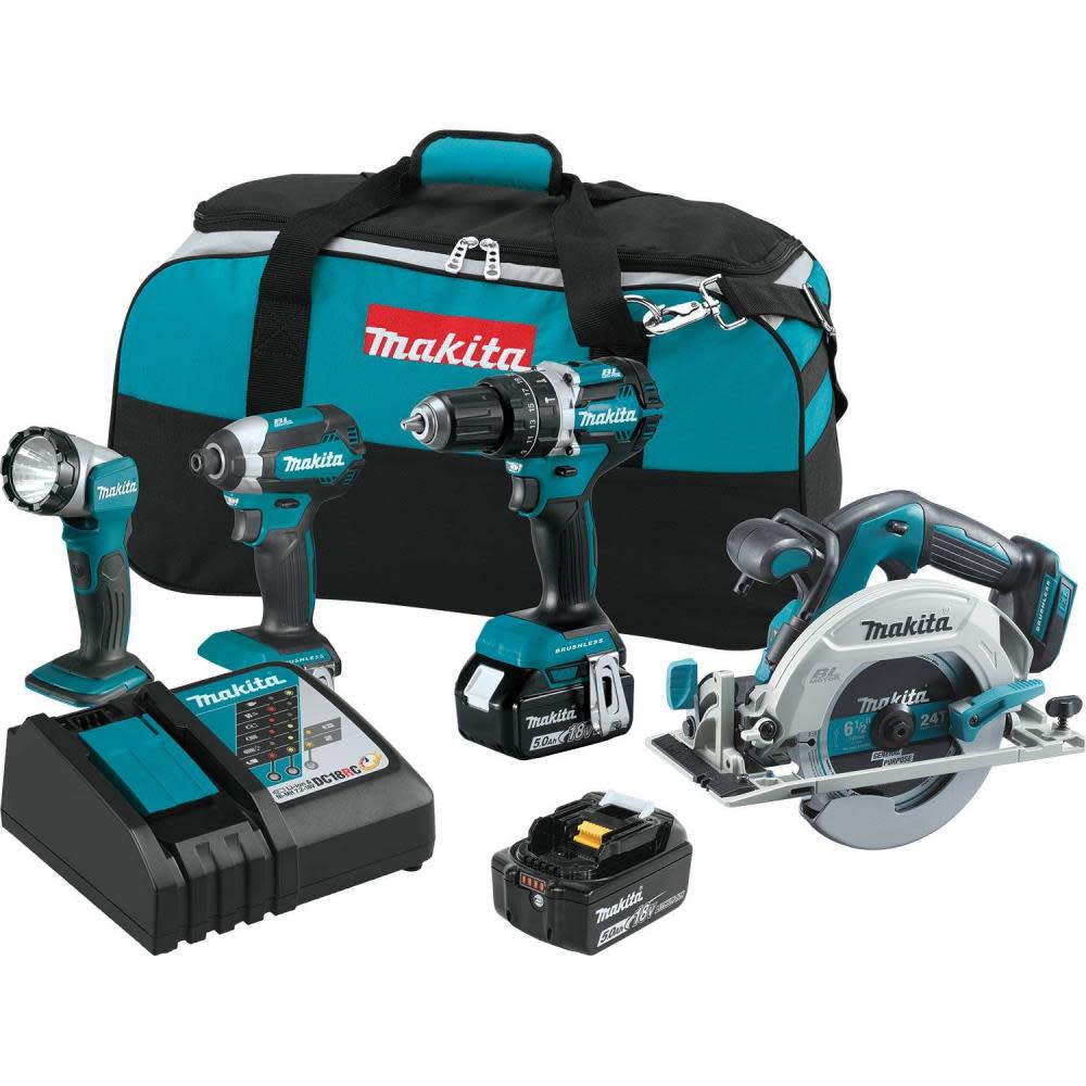 Makita 18V LXT Lithium-Ion Brushless Cordless 4-Pc. Combo Kit (5.0Ah) - Ascmtools