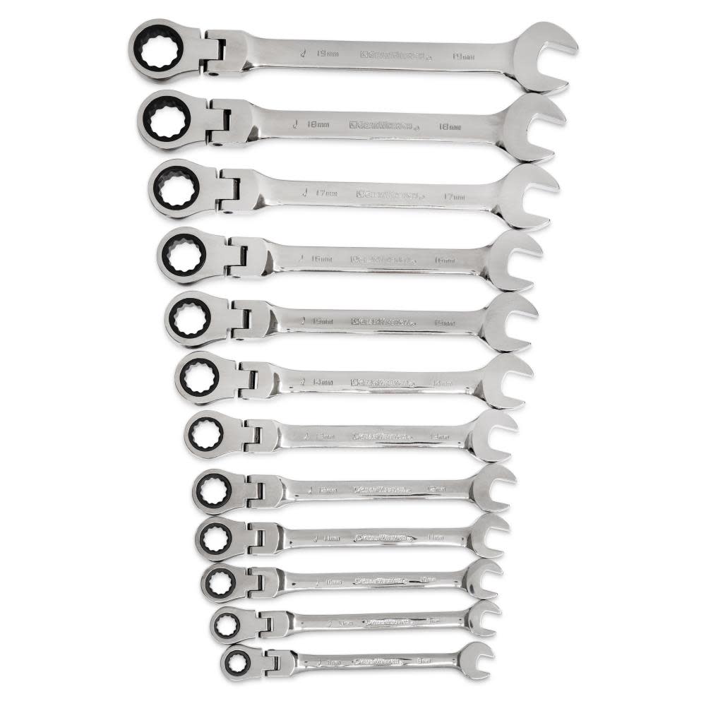 GEARWRENCH 12 Pc 72-Tooth 12 Point Flex Head Ratcheting Combination Metric Wrench Set - Ascmtools