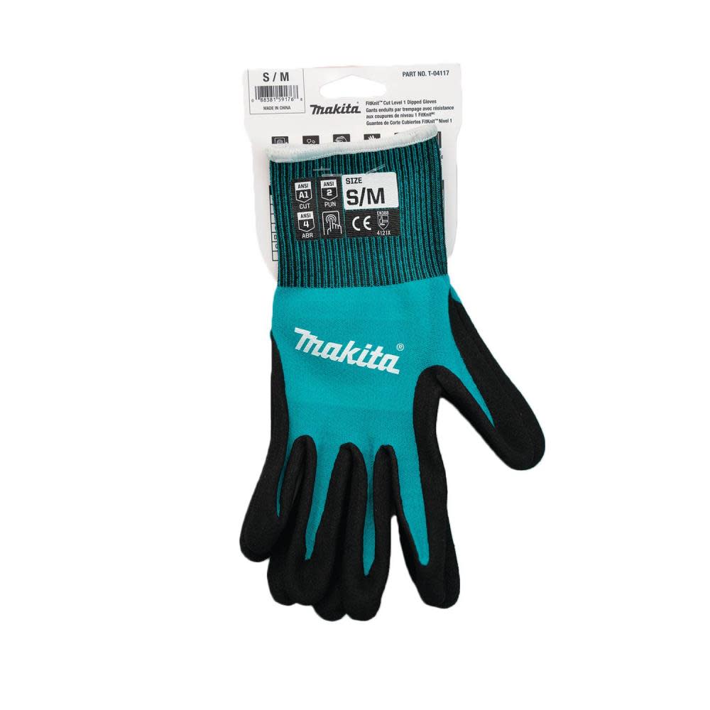 Makita FitKnit Gloves Cut Level 1 Nitrile Coated Dipped Small/Medium - Ascmtools