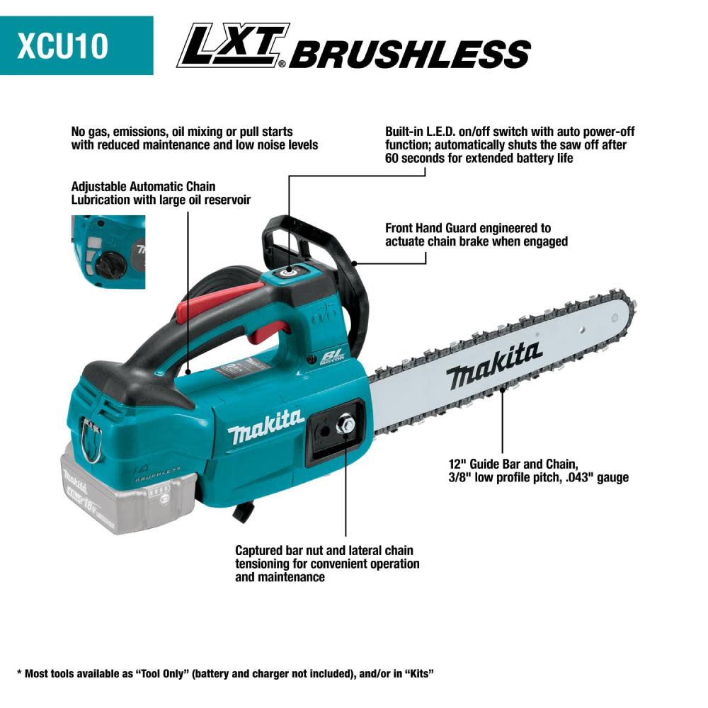 Makita 18V LXT 12″ Top Handle Chain Saw Lithium Ion Brushless Cordless Bare Tool - Ascmtools