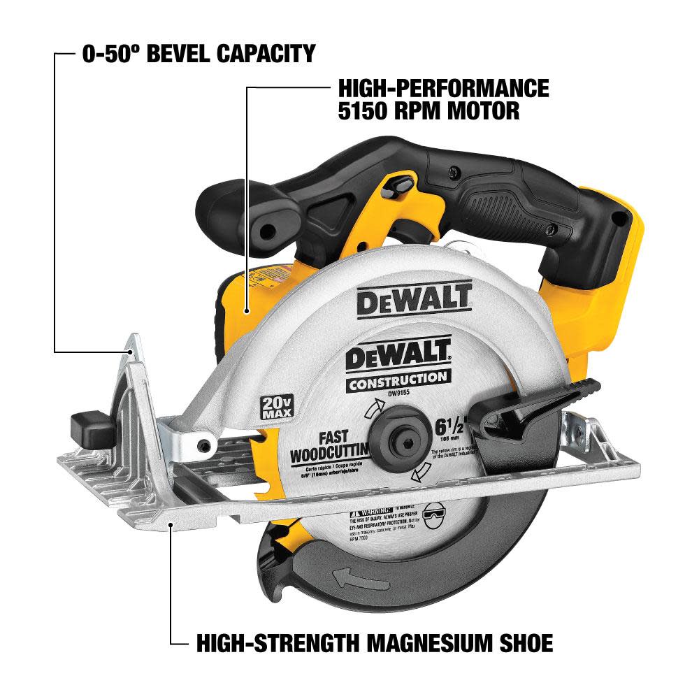 DEWALT 20V Max 6 1/2″ Circular Saw with Brake & Magnesium Shoe Bare Tool - Ascmtools