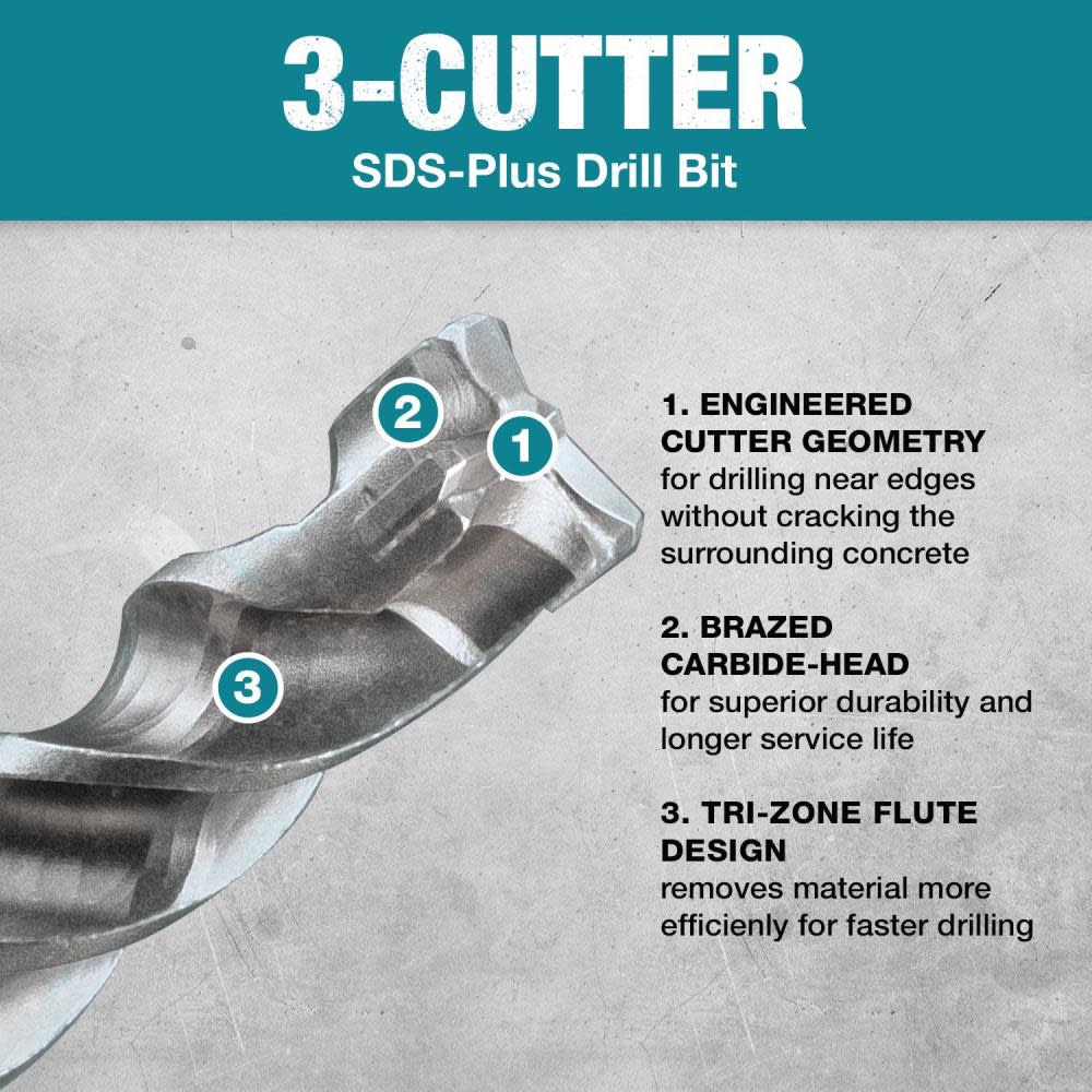 Makita 3/16 In. x 12 In. SDS-Plus Bit 3-Cutter - Ascmtools