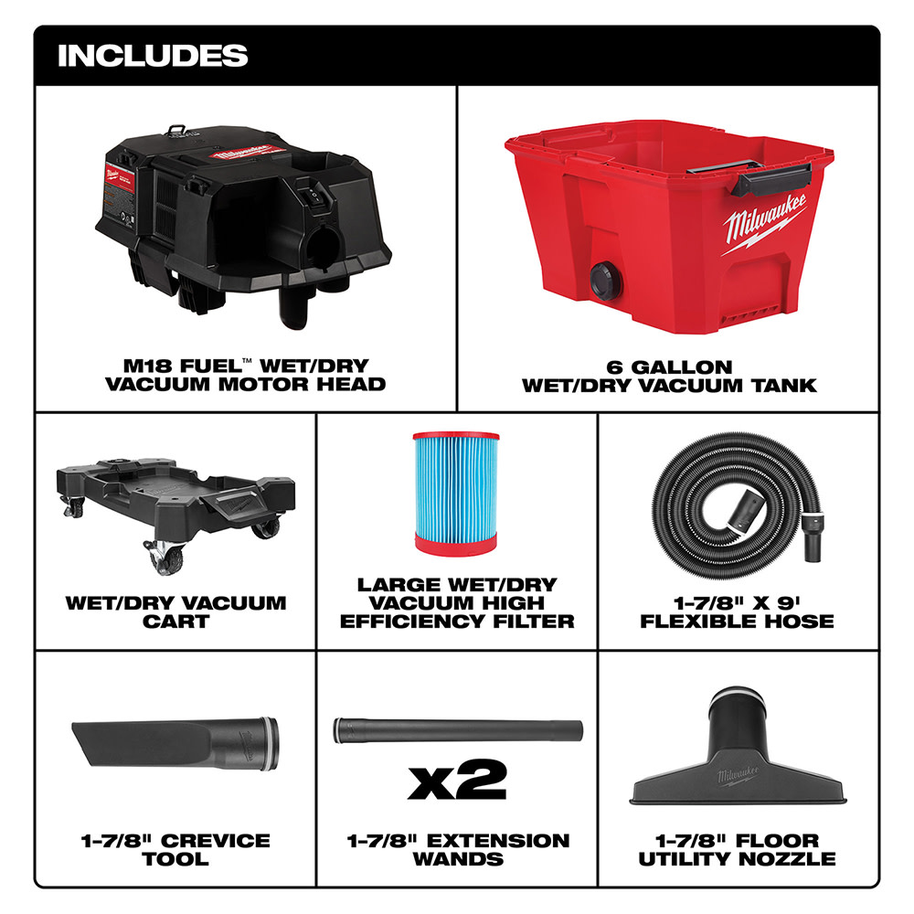 Milwaukee M18 FUEL Wet/Dry Vacuum 6 Gallon with XC8.0 Starter Kit Bundle - Ascmtools