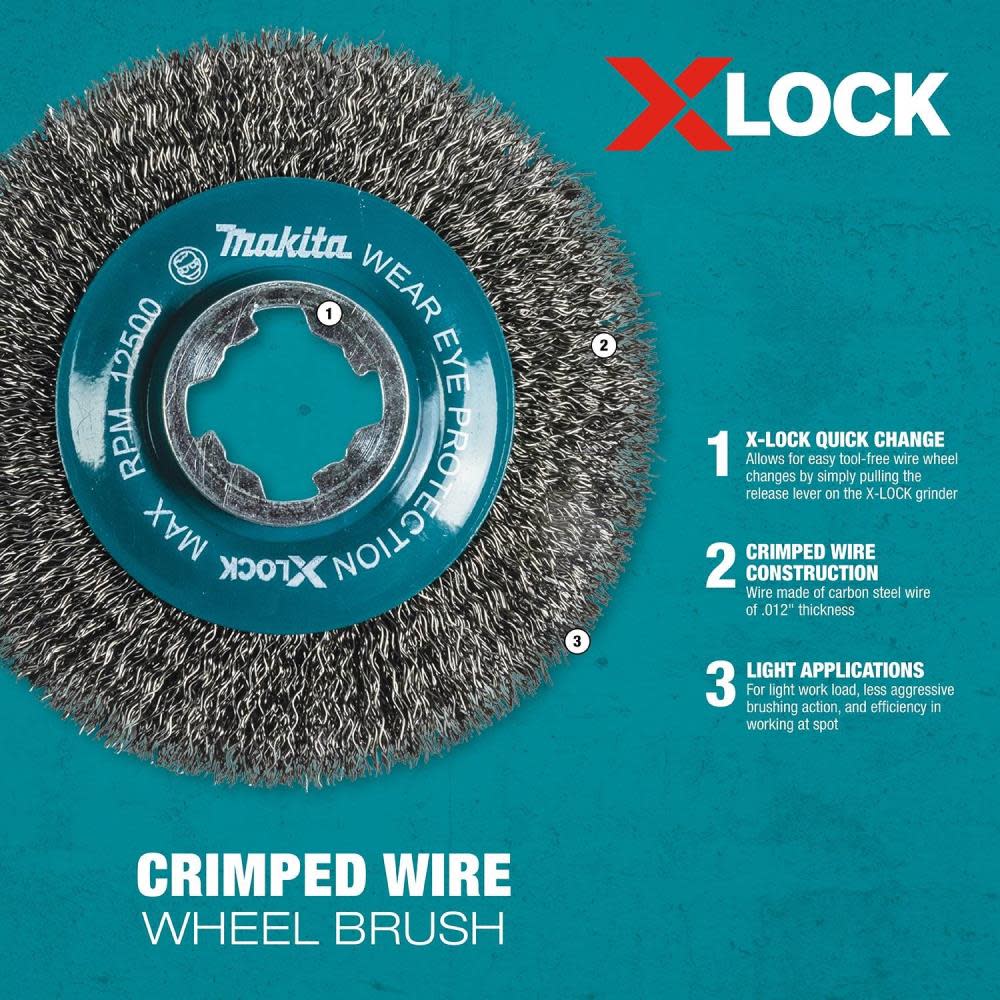 Makita X-LOCK 4-1/2″ Carbon Steel Crimped Wire Wheel Brush - Ascmtools