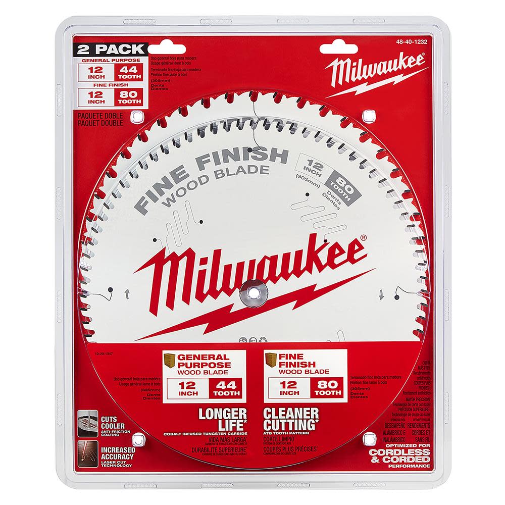 Milwaukee 12 in. 44T + 80T Two Pack Circular Saw Blade - Ascmtools