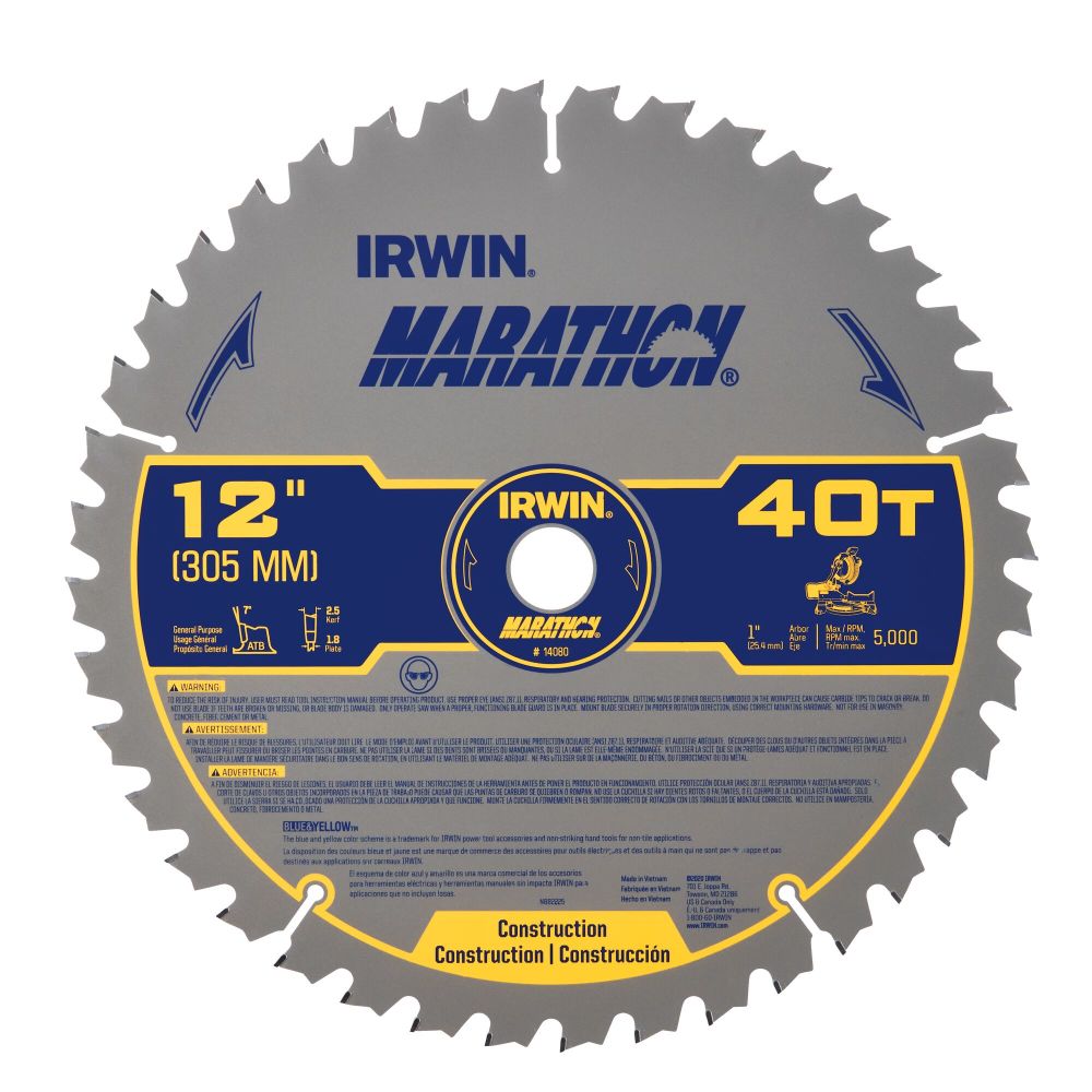 Irwin Marathon Carbide Table/Miter Circular Blade 12″ 40T - Ascmtools