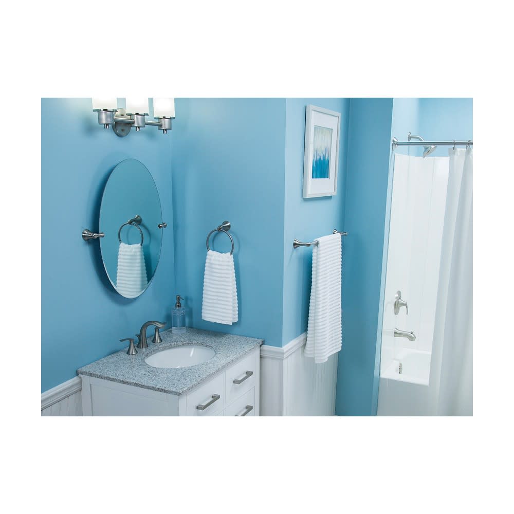 Moen Darcy Brushed Nickel 18″ Towel Bar with Press & Mark Stamp - Ascmtools